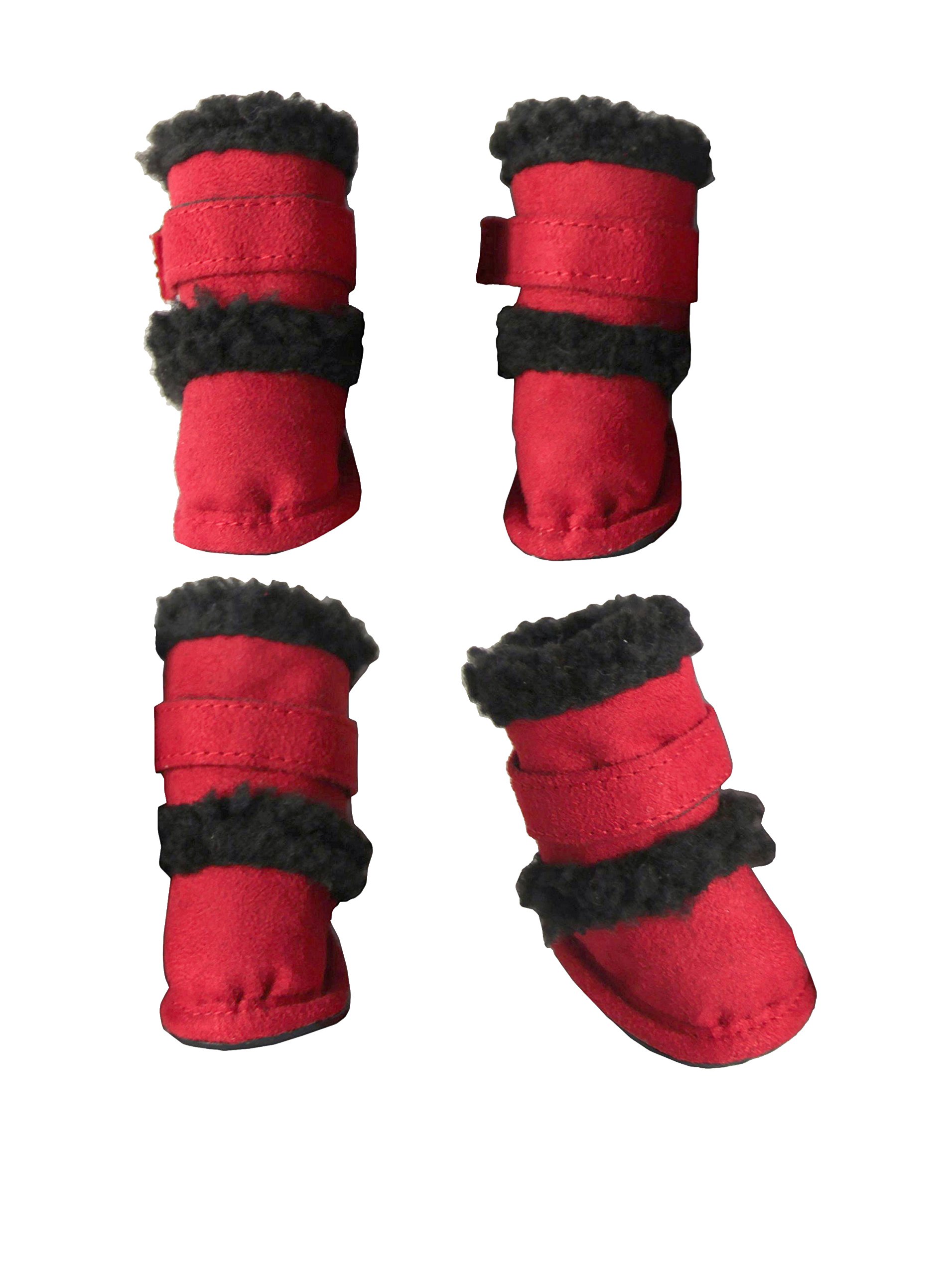 Pet Life Duggz Snuggly Faux Shearling Dog Boots, Red/Black, Small