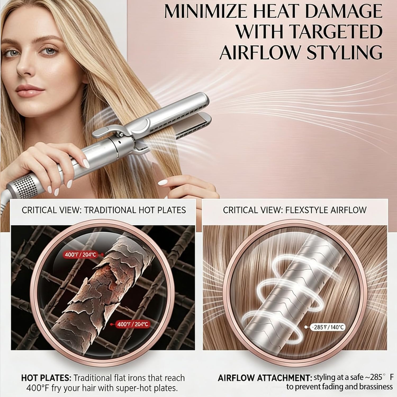 Airflow Smooth Attachment, Smooth Nozzle for Frizz-Free, Healthy Hair with No Hot Plates – Perfect for Straightening Wet/Damp Hair，Compatible with Shark FlexStyle Stone