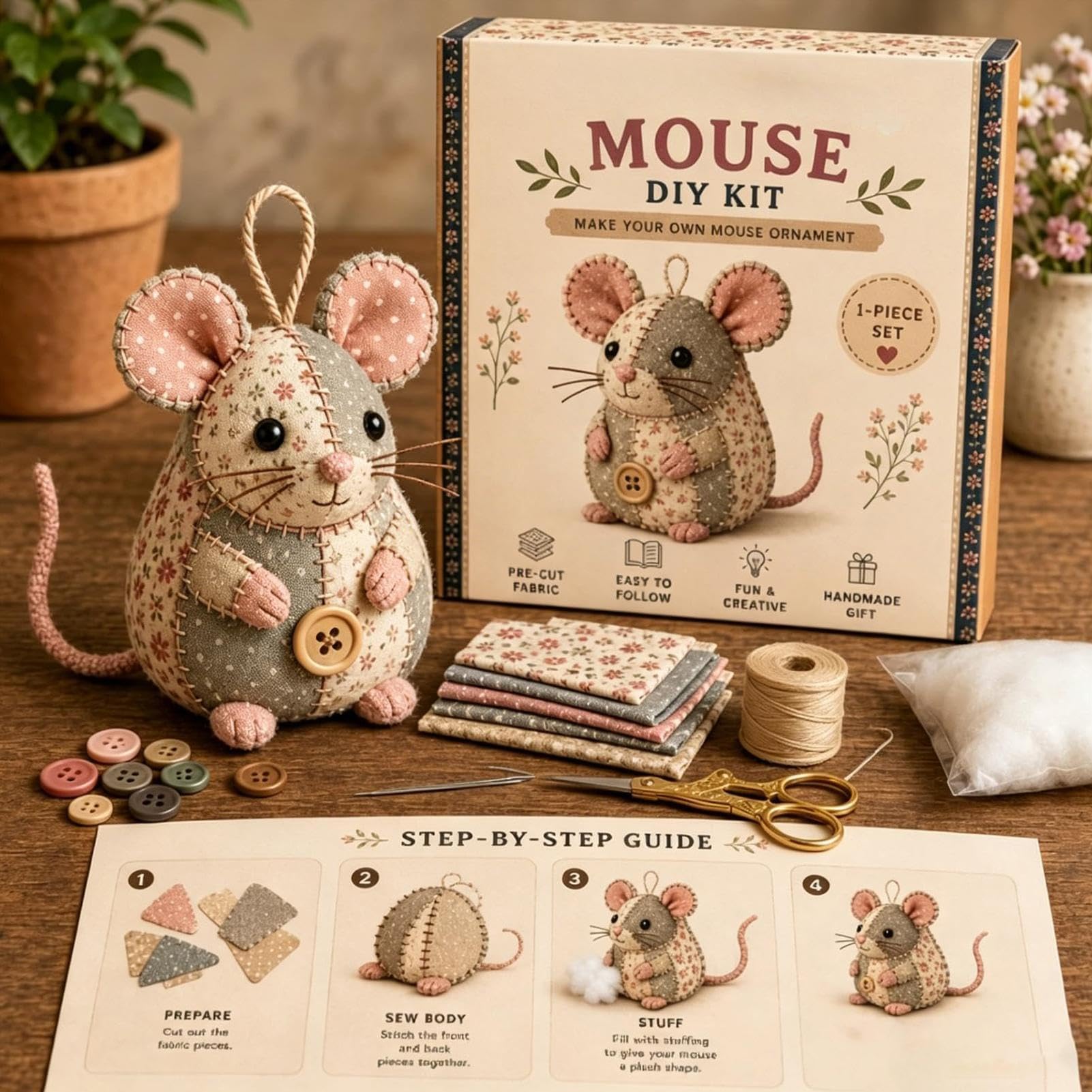 Kit de bricolaje de ratón de patch-work, con bonito diseño de de ratón, 15 x 10 cm, juego de bordado para principiantes, artesanía de bordado de animales, diseño de costura decorativa suave