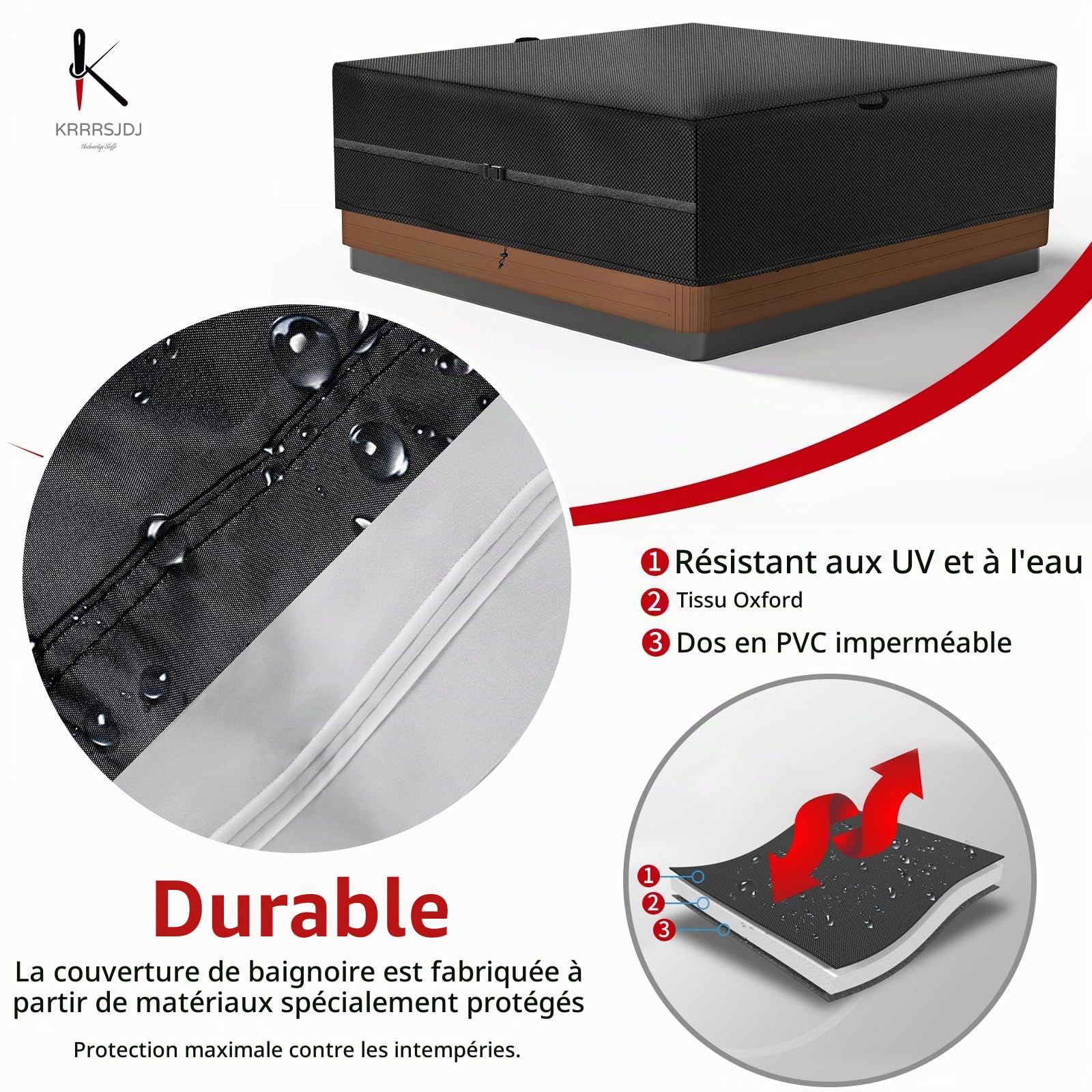 Bain à Remous Housse de Protection Coupe Vent,220 x 220 x 85 cm-Couverture Spa Exterieur Imperméables,Bache Bain à Remous avec Cordon et Poignée,Tissu Oxford 420D (220 * 220 * 85cm,Noir)