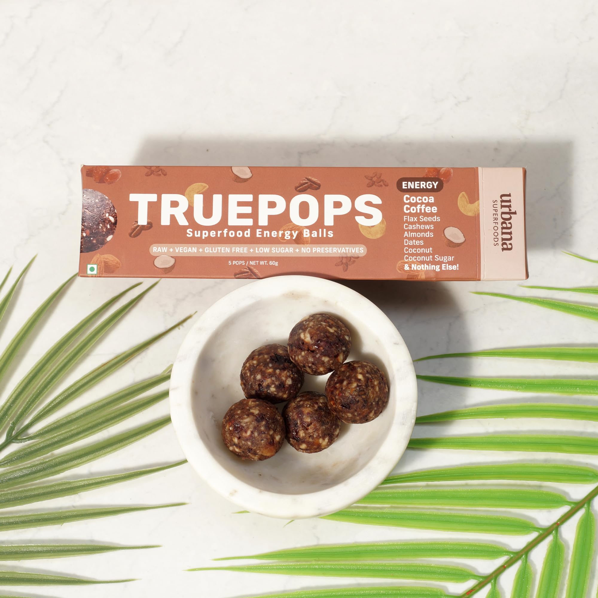 Urbana Superfoods Truepops Energy Balls | Healthy Vegan Snack | Coffee Cocoa Flavor | Gluten Free, Keto Friendly | Natural Superfood Bites | 240g (4 x 60g) — Amazon image 3