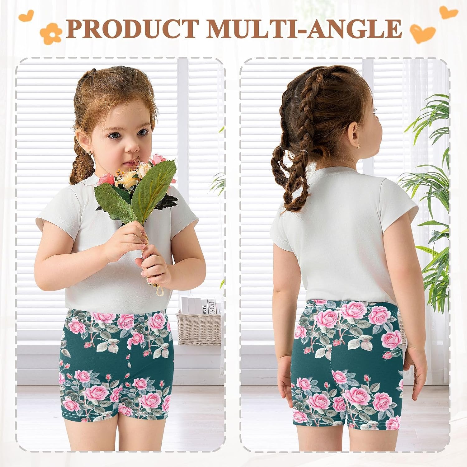 Pink Rose Branch Girls Bike Shorts Toddler Soft Cotton Active Under Dress Shorts