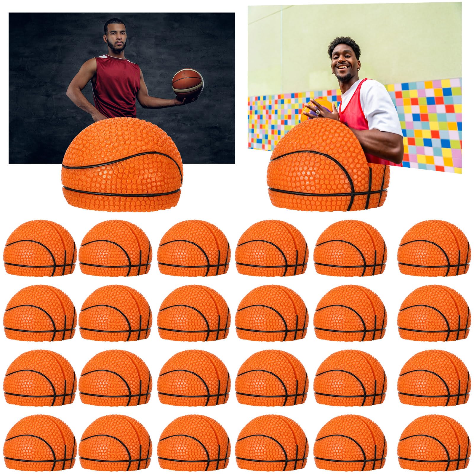 Leinuosen 24 Pcs Resin Basketball Base Centerpieces Place Card Holder Basketball Shaped Table Number Holder Name Place Photo Stand for Sports Events Wedding Party