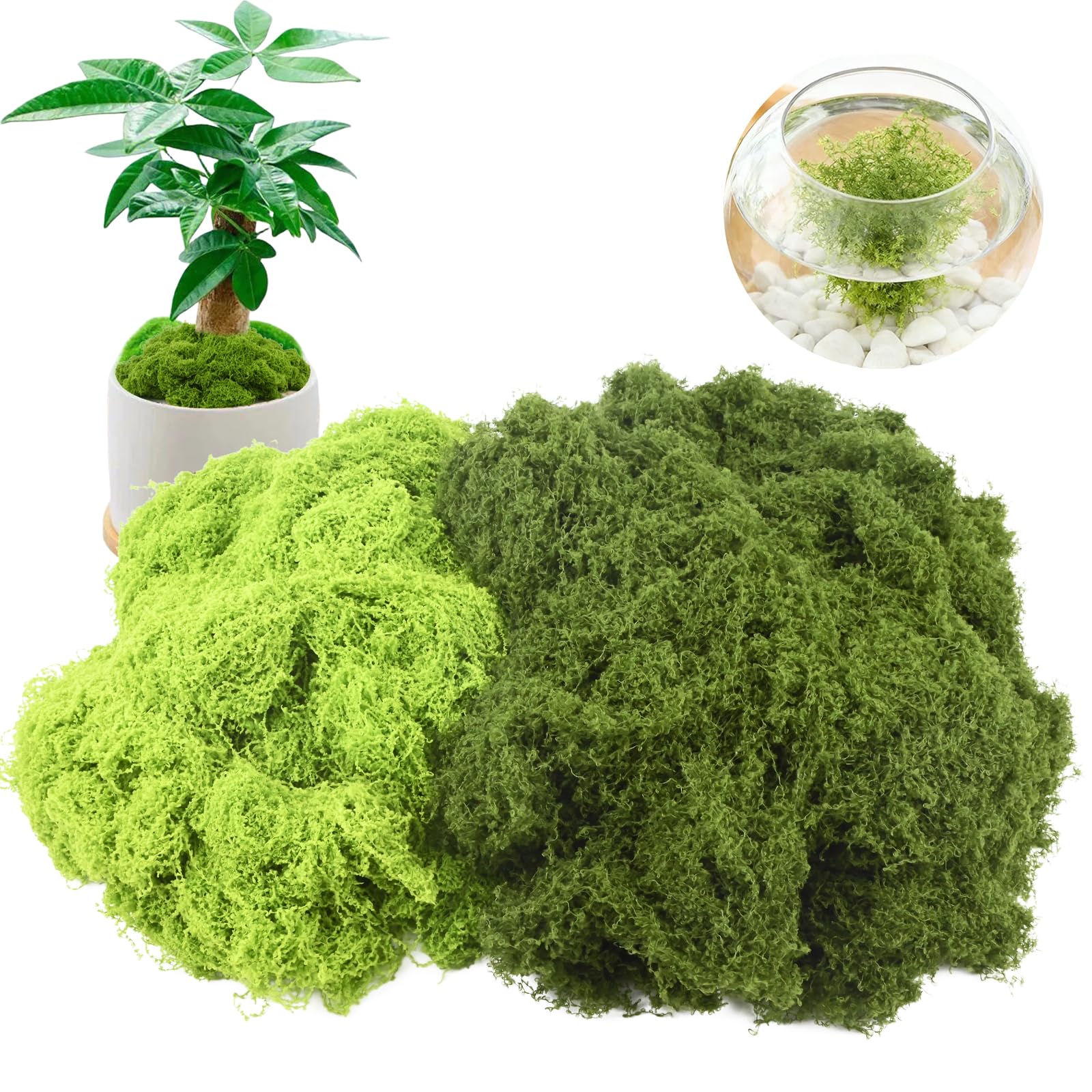mobumeia 200g Künstliches Moos Dunkelgrün und Hellgrün Kunstmoos zum Dekorieren, Kunst Fake Moos Deko Zum Basteln Bastelmoos für Dekomoos Wände Weihnachtsdekoratio Zubehör Hochzeit DIY Modellbau