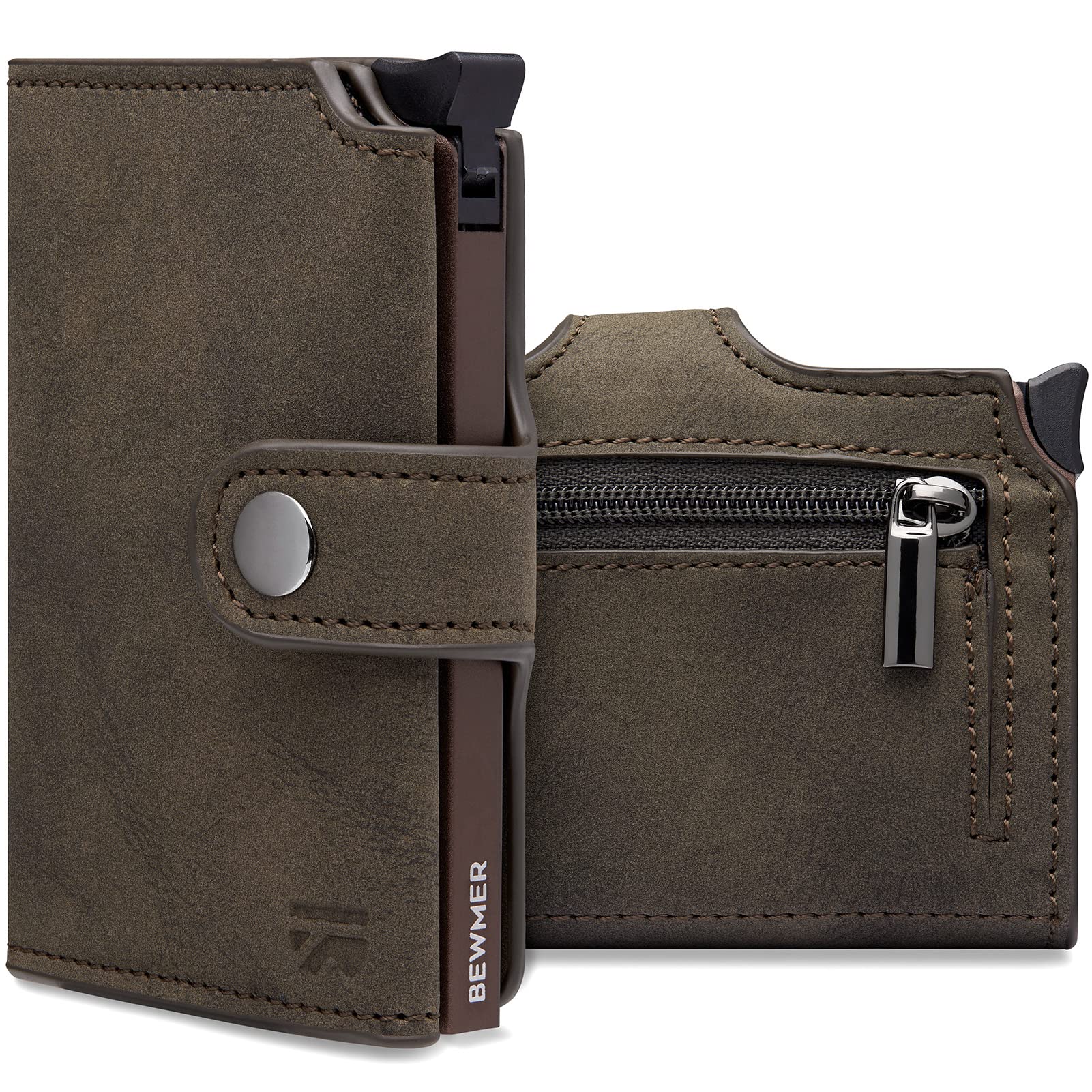 BEWMER v2 Portafoglio Uomo Slim In Similpelle Con Protezione RFID Anticlonazione – Porta Carte Di Credito Uomo E Donna Per 9 Tessere, Con Portamonete – Porta Tessere, Verde Oliva Marrone
