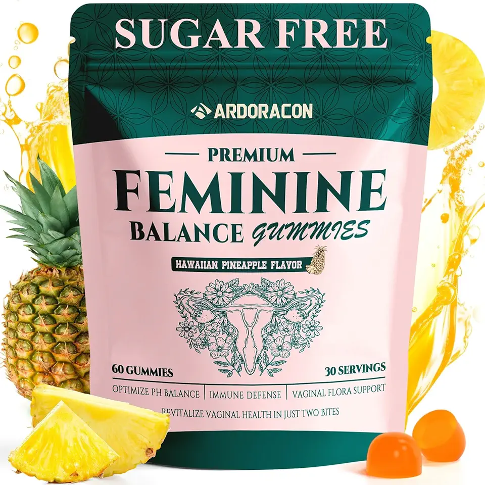 Premium Feminine PH Balance Gummies for Women's Health,Vaginal Sugar Free Probiotics for Immune Support,Hawaiian Pineapple Gummies,60 Count