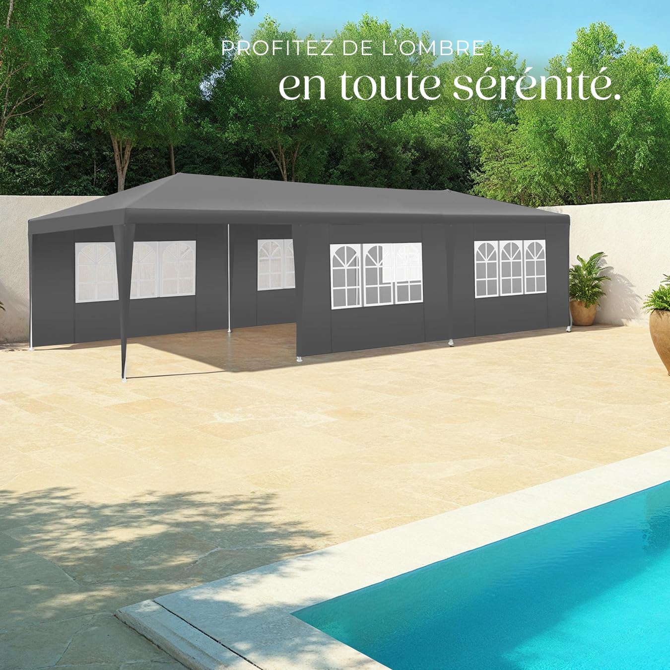 tectake® Tonnelle de Jardin Exterieur Tente de Reception 9x3m Protection UV 30+, Barnum Chapiteau Gazebo Pavillon de Jardin, résistant à l'eau avec Parois Amovibles, Cadre Robuste en Acier époxy