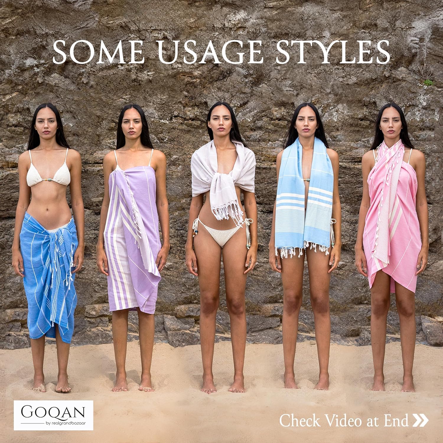 Amazon.co.jp: Goqan トルコ製ビーチタオル 特大サイズ 6枚パック