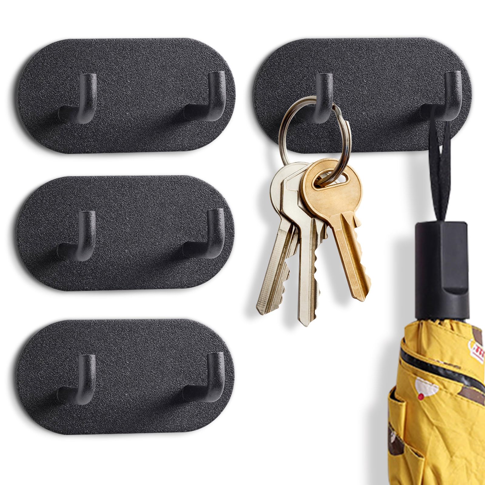 Lele Life 4Pcs L Hook: Black 4Pcs Key Holder Wall Mount Adhesive Hooks, Decorative Sticky Key Hanger Rack No Damage, Stick On Hooks For Hanging Towel Hat Coat, L Hook Black