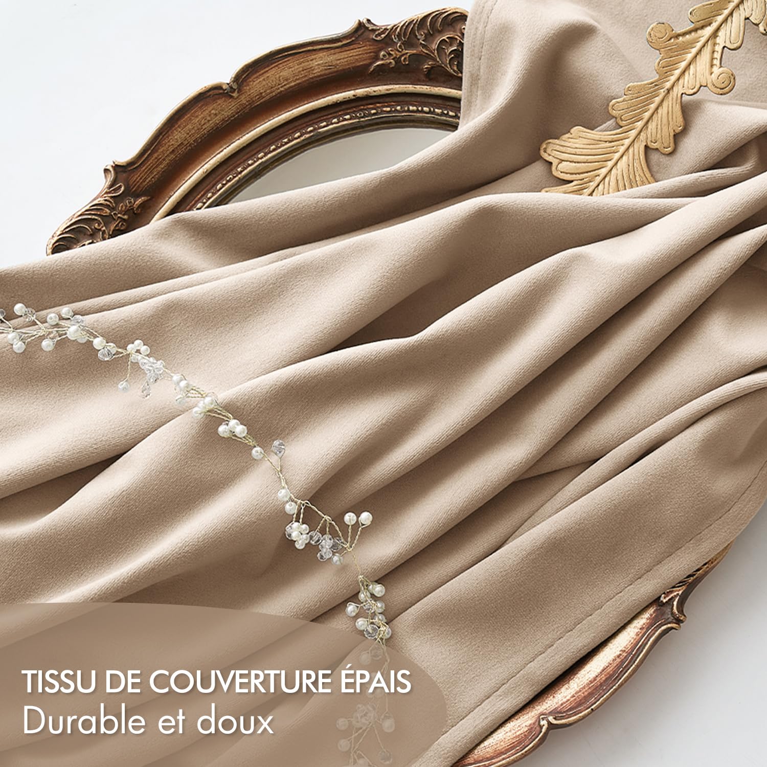 MIULEE Rideau Velours Galon Fronceur 2 pièces Beige foncé 140x280cm | Rideau en velours épais semi-occultant, isolation thermique, galon fronceur, style luxueux adapté à toutes les pièces