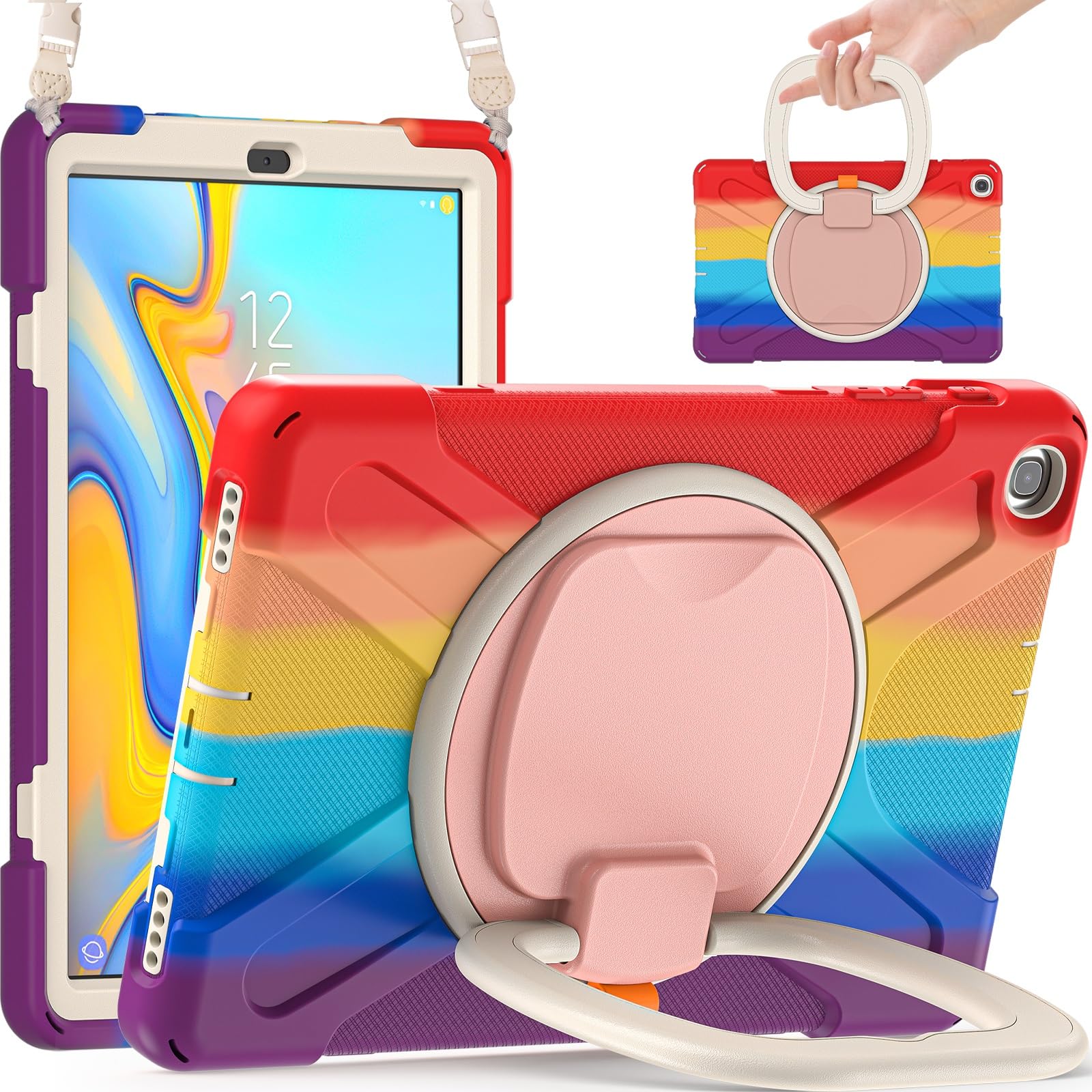 Custodia per tablet Case Compatible with Samsung Galaxy Tab A 10.1 Case 2019 Model(SM-T510/T515),Heavy Duty TPU Shockproof Kids Case,360 Degree Rotating Multi-Function Grip Bracket+Shoulder Strap Rugg