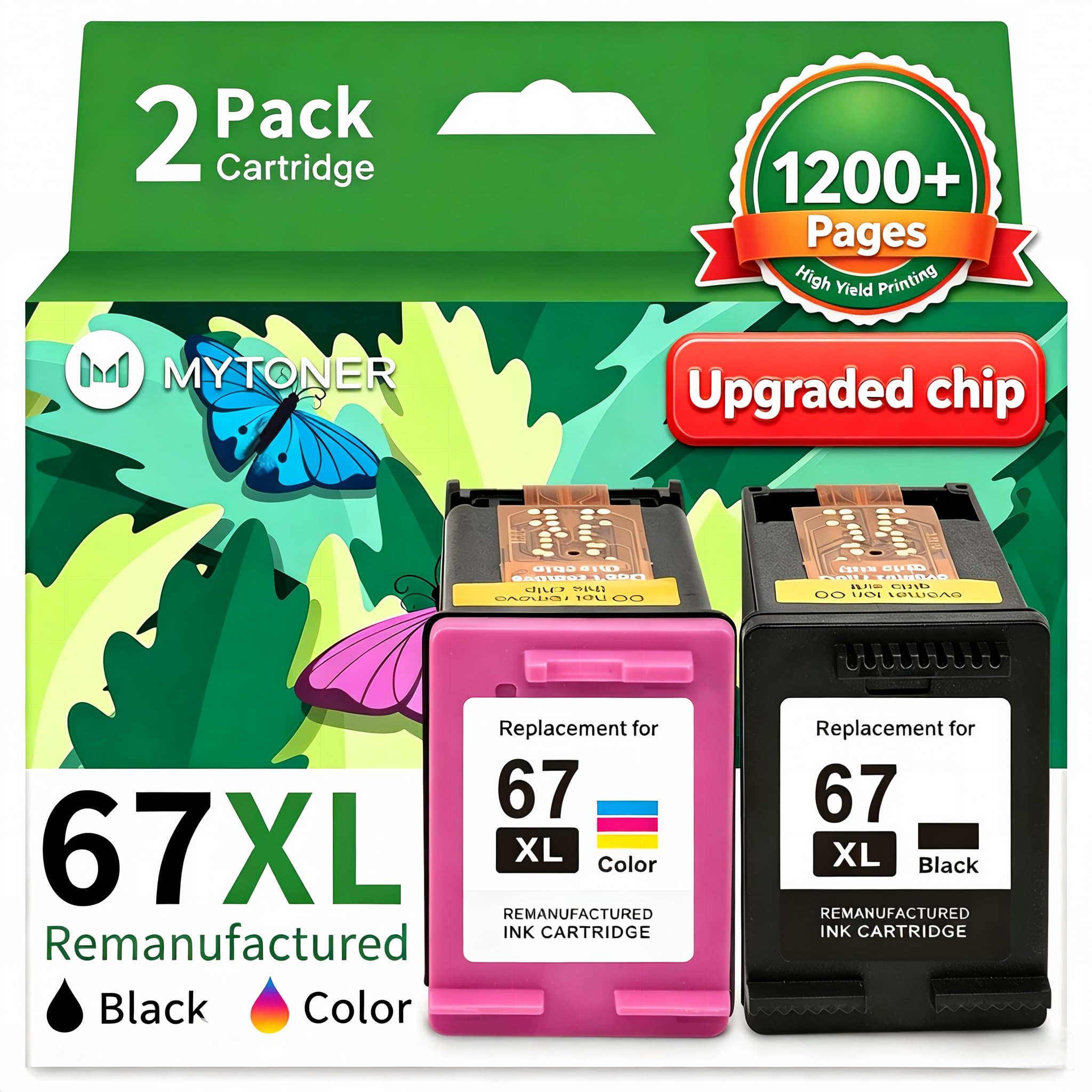 MYTONER 67XL HP Printer Ink Replacement for HP Ink 67 Work with 6055e 2800e | 67 Black/Color Combo Pack HP 67XL for DeskJet 2755e 2855e 2855 4155e 2700e 2700 Envy 6000 6400 Envy Pro 6458 Printer Ink 67 ClimeCo Certified