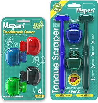 Mspan Toothbrush Head Cover Cap - Tongue Scraper Cleaner Brush