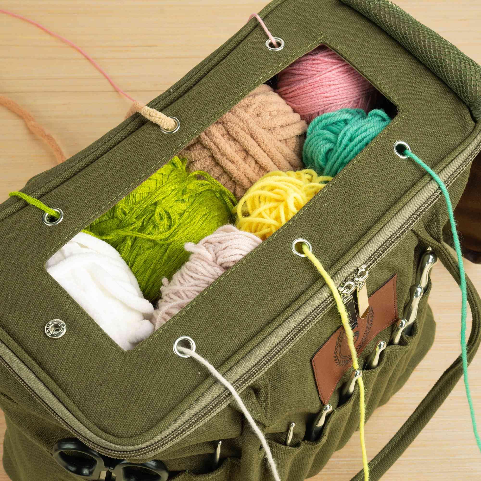 Bolsa de almacenamiento personalizada para tejer para mujer, bolsa de hilo de lona grande, organizador de ganchillo, bolsa de viaje portátil con bolsillos para agujas, estuche de ganchillo, regalo de