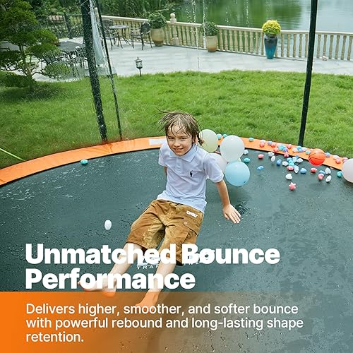 Miniatura 2 de LeJump Trampolines sin muelles para exteriores, 14 pies, 10 pies, sin resorte, aprobado por la ASTM, cama elástica grande recreativa con red de