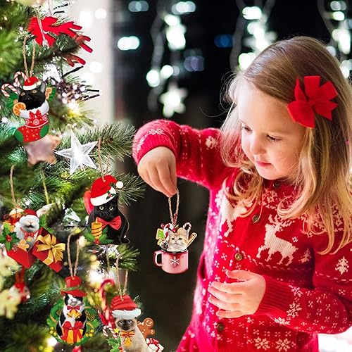 Miniatura 6 de Spiareal 40 Pcs Christmas Cat Ornament Set Xmas Decor Tree Hanging Cat Wooden Holiday Decoration Ornaments for Christmas Tree Outdoor Hanging(Real)