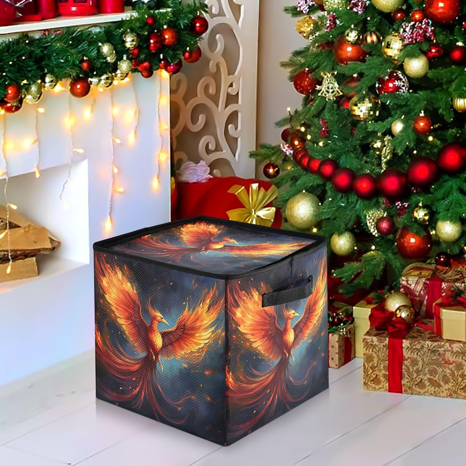 Fire Phoenix 13 Inch Christmas Ornament Storage Box with Lid - Holiday Decor Storage Containers, Stores 64 Ornaments, 3 Inch Cube Compartments