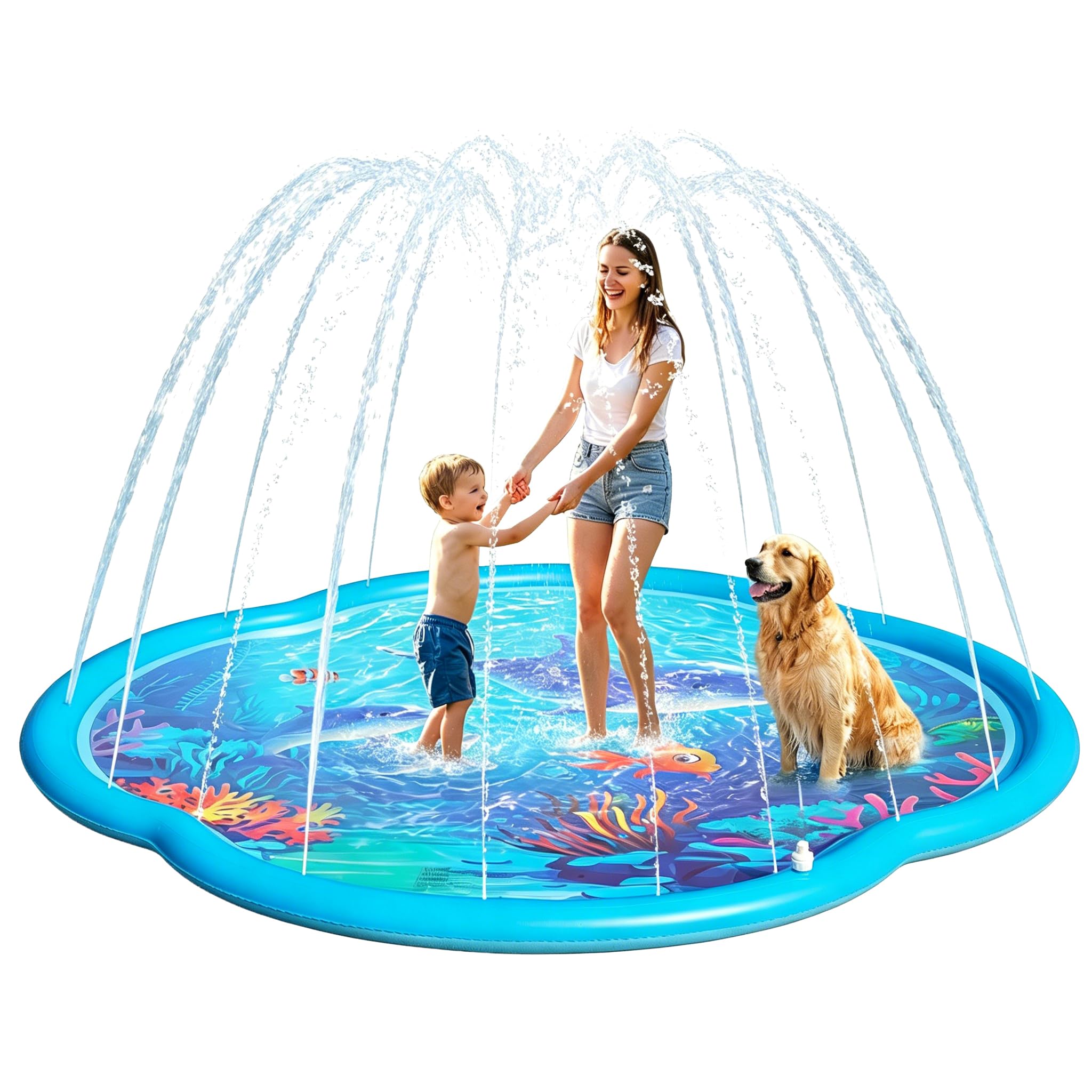 Shinepool Splash Pad Sprinkler for Kids & Dog, 75" Round Sea World Splash Pad for Toddler 1-3, Thicken Outdoor Water Toy Play Mat for Children, Backyard Inflatable Sprinkler Shallow Pool Fountain Pad