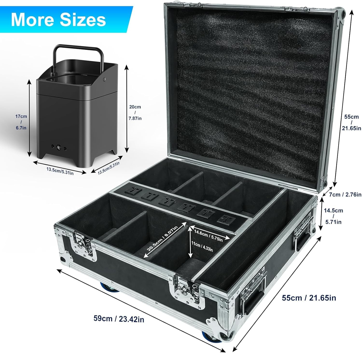 Proiettore PAR LED 108 W, 6 pezzi con flightcase RGBWA + UV, batteria ricaricabile 9600 mAh, telecomando/applicazione/WiFi/DMX, ideale per feste, DJ, Natale, bar, compleanni
