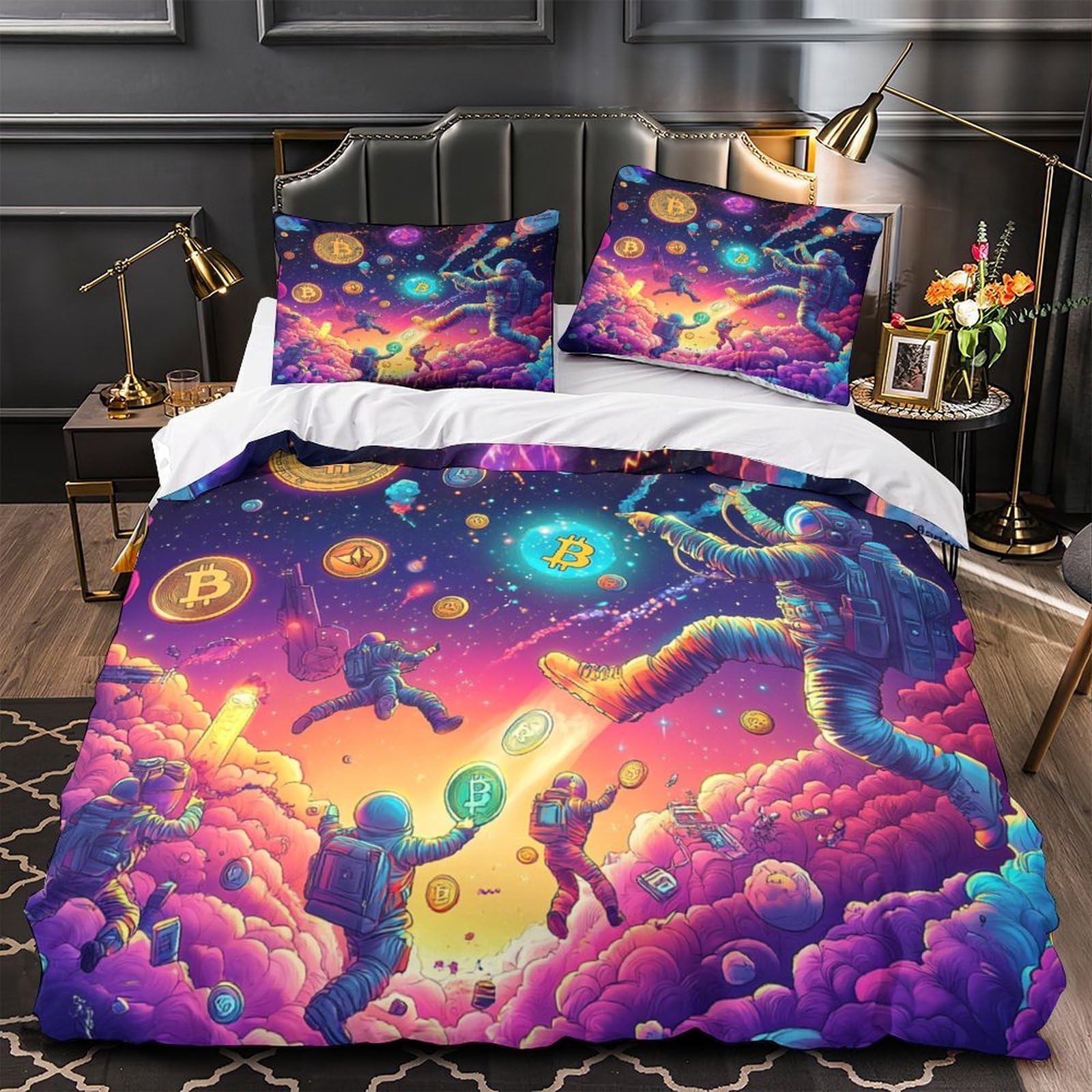 Housse de couette microfibre léger 260x220cm aventure spatiale déco chambre adulte