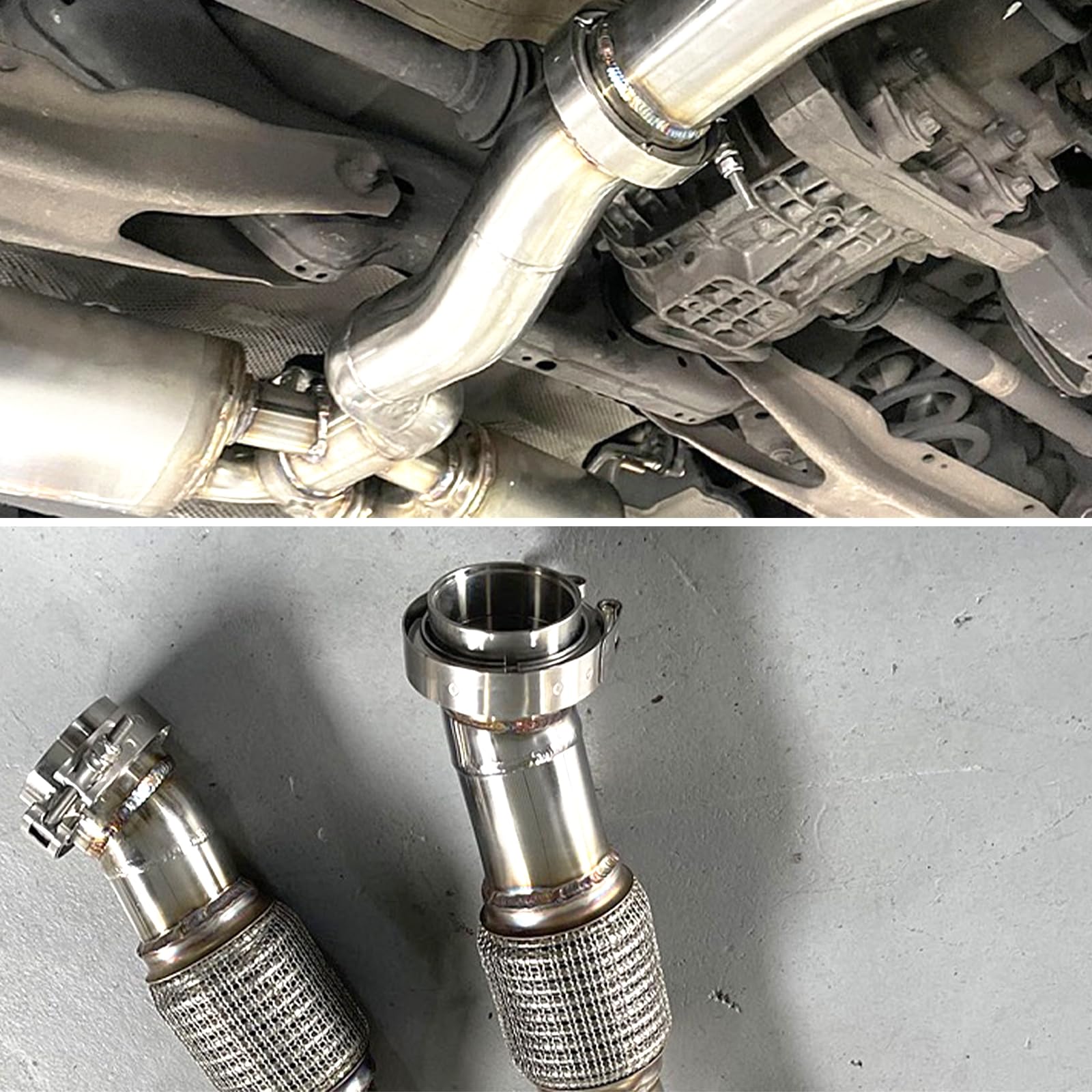 Kit de abrazadera de banda V de 63 mm con brida macho hembra de acero inoxidable 304, kit de brida de wastegate turbo universal (abrazadera de banda V con brida, 6,35 cm) (63 mm (6,35 cm))