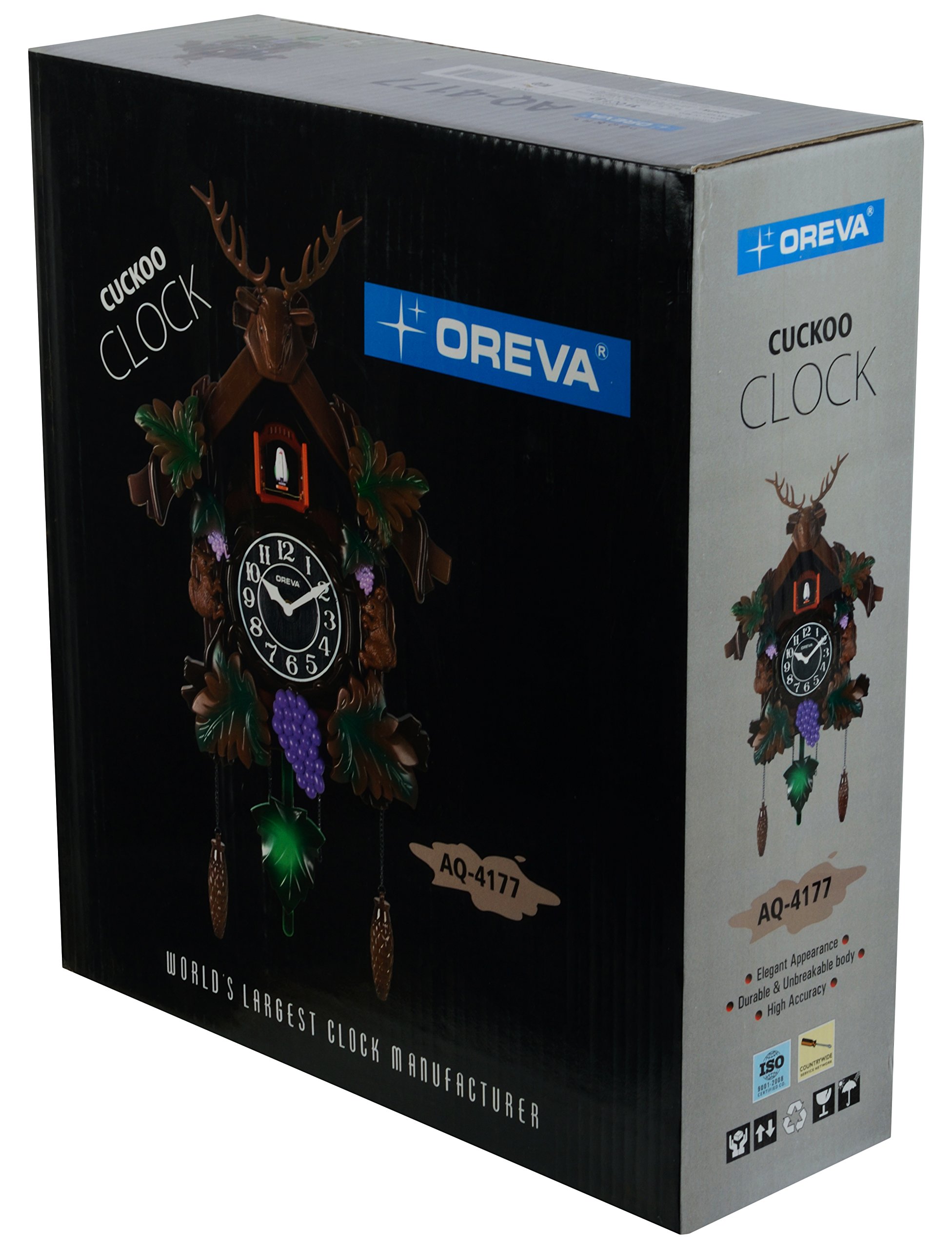 Oreva AQ-4177 Plastic Pendulum Wall Clock with Cuckoo (36 cm x 12 cm x 40 cm, Brown) 2