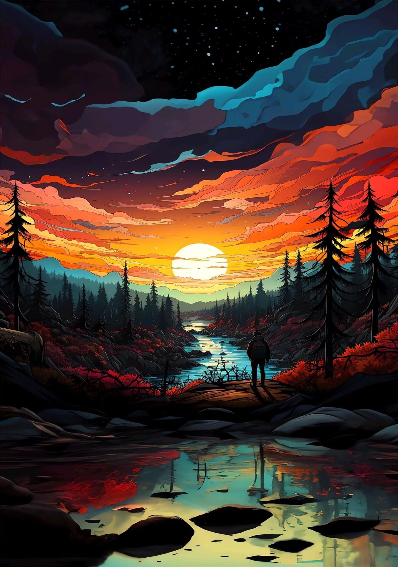 Puzzle 700 elementów Dorośli Zachód Słońca Rzeka Dżungla Trudne i Stymulujące Gry edukacyjne Klasyczne Puzzle Puzzle 700 Sztuk Dorośli Stymulujący prezent 52 x 38 cm