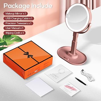 B Beauty Planet Makeup Mirror with Lights, Lighted Magnifying Mirror 30X with 3 Lighting and Adjustable Brightness, 2-Sided Height Adjustable Vanity Mirror for Bathroom, Present for Women Rose Gold