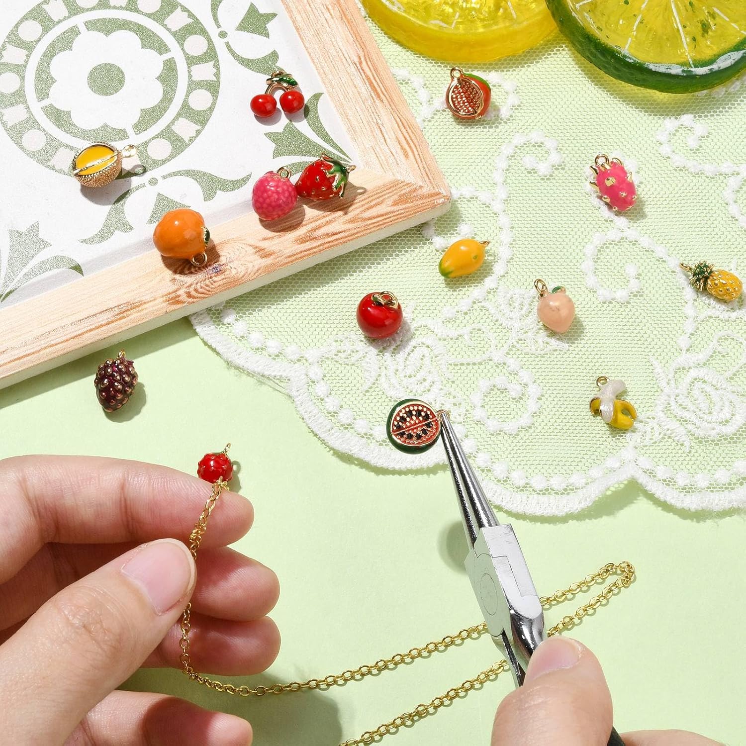 Ornazy 15 pcs 15 Styles Enamel Dangle Fruit Charms Cute 3D Apple Mango Durian Orange Banana Grape Strawberry Pineapple Pitaya Cherry Charms for Jewelry Making Keychains Earrings - Image 5