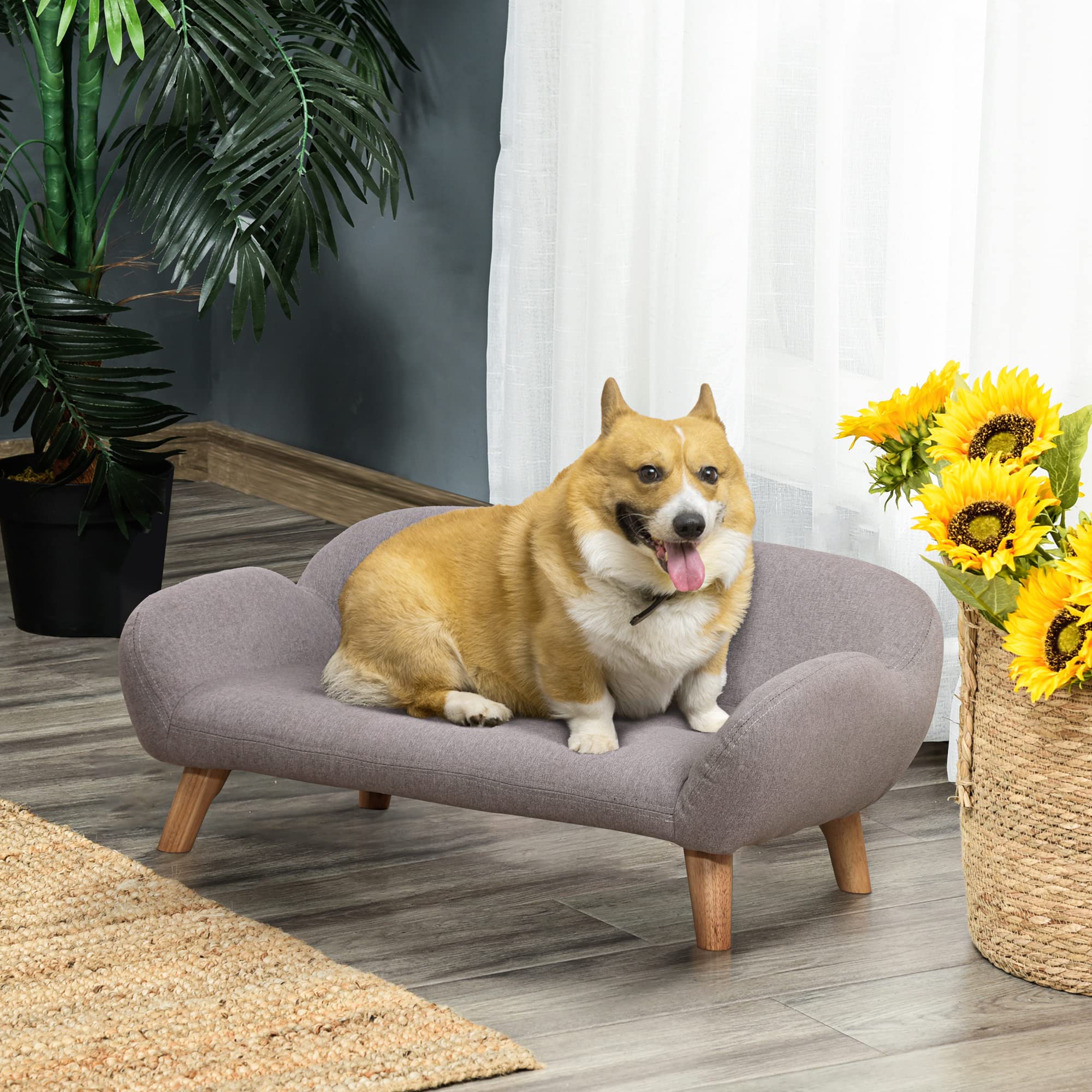 PawHut Canapé pour Chien canapé pour Animal de Compagnie Style scandinave Pieds effilés en Bois revêtement Tissu 72 x 44 x 31 cm - Gris