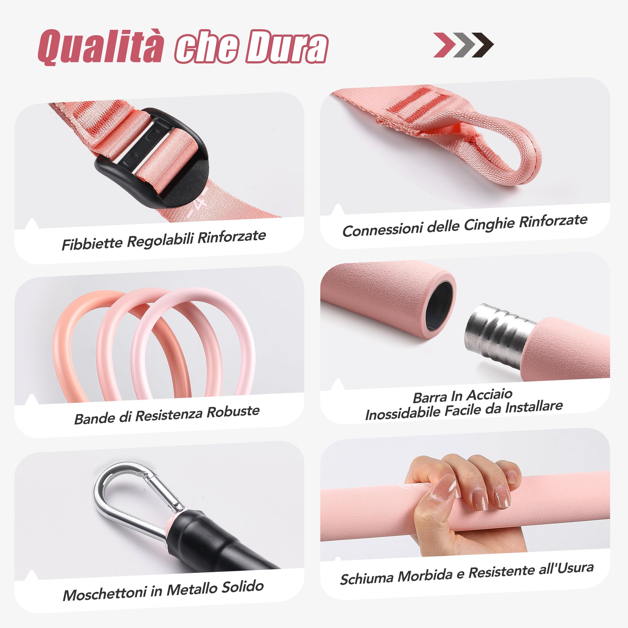 ALongSong Barra per Pilates, Barra di Elastici Fitness con 4/6 Elastico in Lattice Naturale 50-360 o 30-240 o 30-140 o 20-180Lbs e Video di Esercizi, Adatto All’allenamento in Famiglia