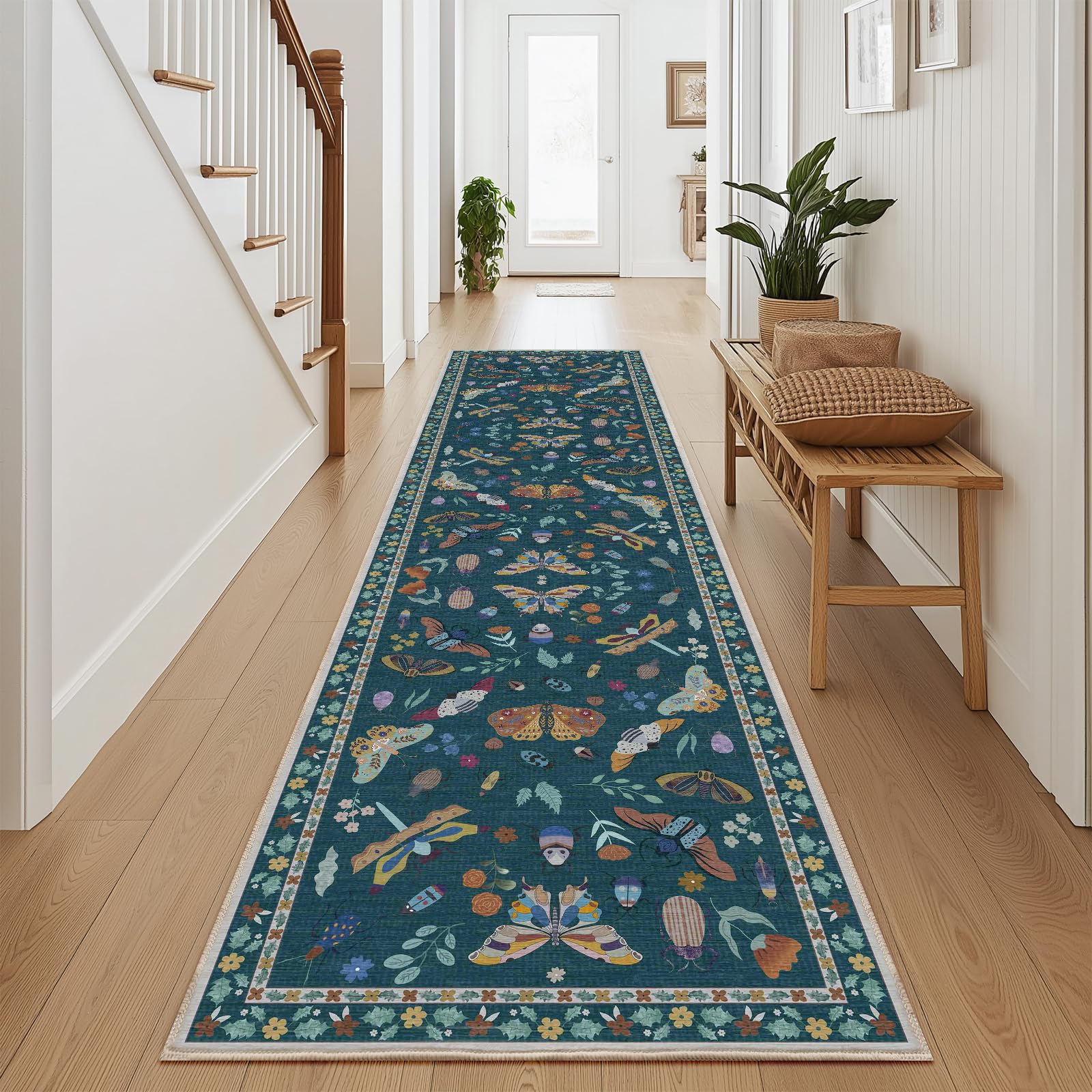 Hallway Runner Rug 2X10, Washable Rugs Runner Area Rug for Hallways Kitchen Runner Rug, Ultra-Thin Soft Modern Print Rugs? Non-Slip Stain-Resistant Kitchen Mat, Non-Shedding & Easy Care, Dark Green