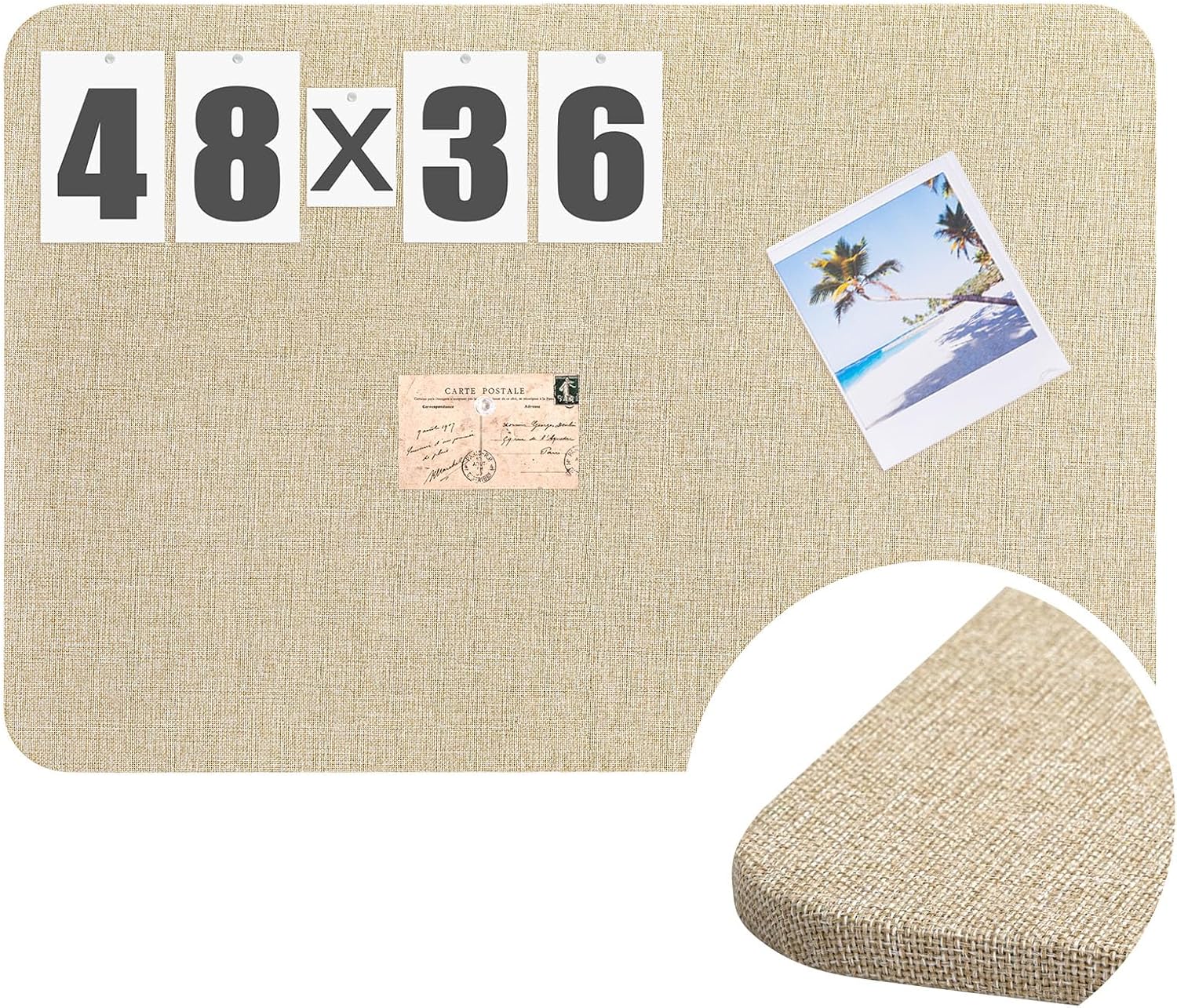 Linen Fabric Bulletin Board Pinboard for Walls Display Frameless Pinboard Display Notice Memory Board for Office Walls Home Kitchen Walls Easy to Install(Brown,48'' X 36'')
