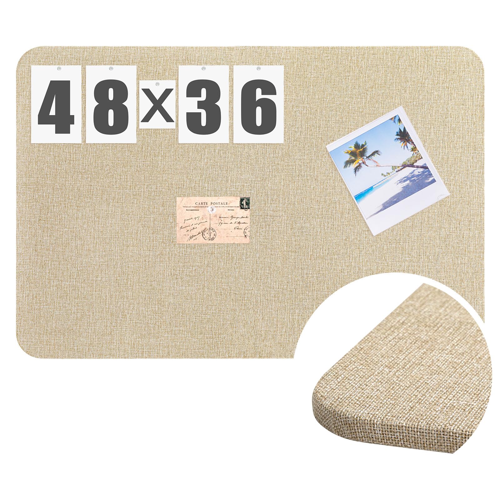 Hahafelt 48'' x 36''Linen Fabric Bulletin Board Pinboard for Walls Display Frameless Pinboard Display Notice Memory Board for Office Walls Home