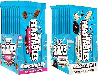 MrBeast Milk & Cookies Pack, King Size Milk Chocolate & Cookies & Creme Bars, 10 Each, Candy Bars for Adults & Kids as Snacks, Gifts, or Dessert, Fairtrade Cocoa, 2.1 Oz Each, 20 Count