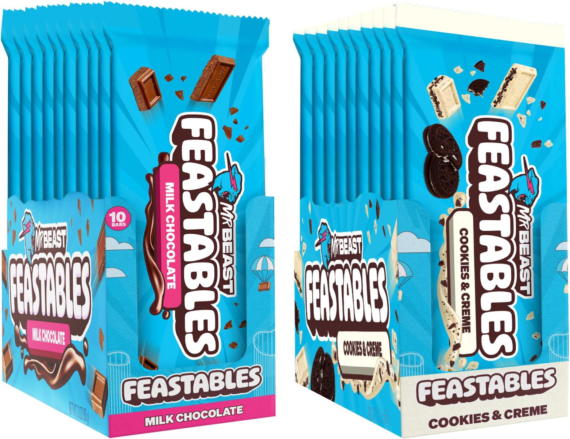 MrBeast Milk & Cookies Variety Pack, King Size Milk Chocolate & Cookies & Creme Bars, 2.1oz, 20ct