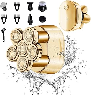 Thanice Electric Razor, 6 in 1 Head Shaver for Men, USB Rechargeable Rotary Bald Head Shaver, Waterproof Hair Clipper, Cordless Beard Trimmer, Nose Hair Trimmer, Multifonction Men's Shaver Kit-Gold