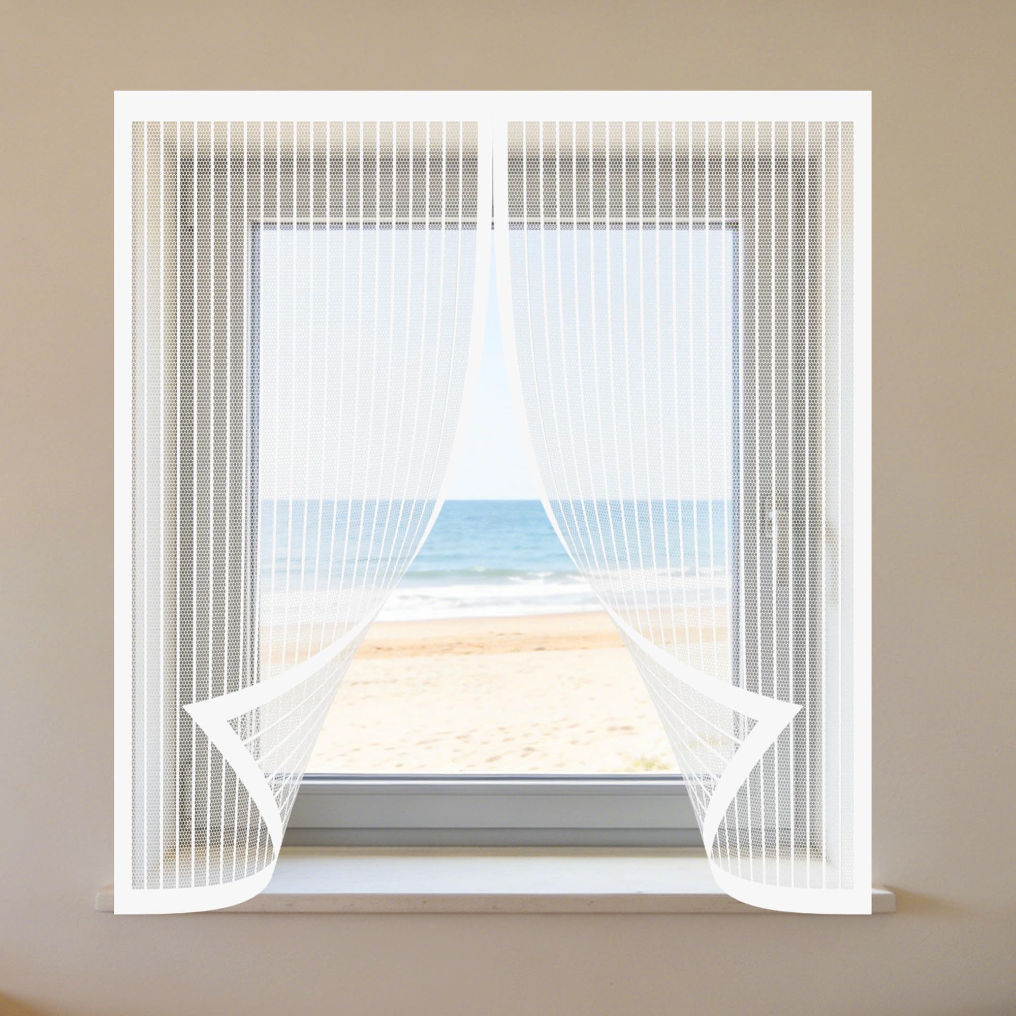 Adjustable Magnetic Fly Screen Window 50 x 160 cm with Selfadhesive Mosquito Net for Window with Installation Accessories for Windows Doors and Patio Screens, White