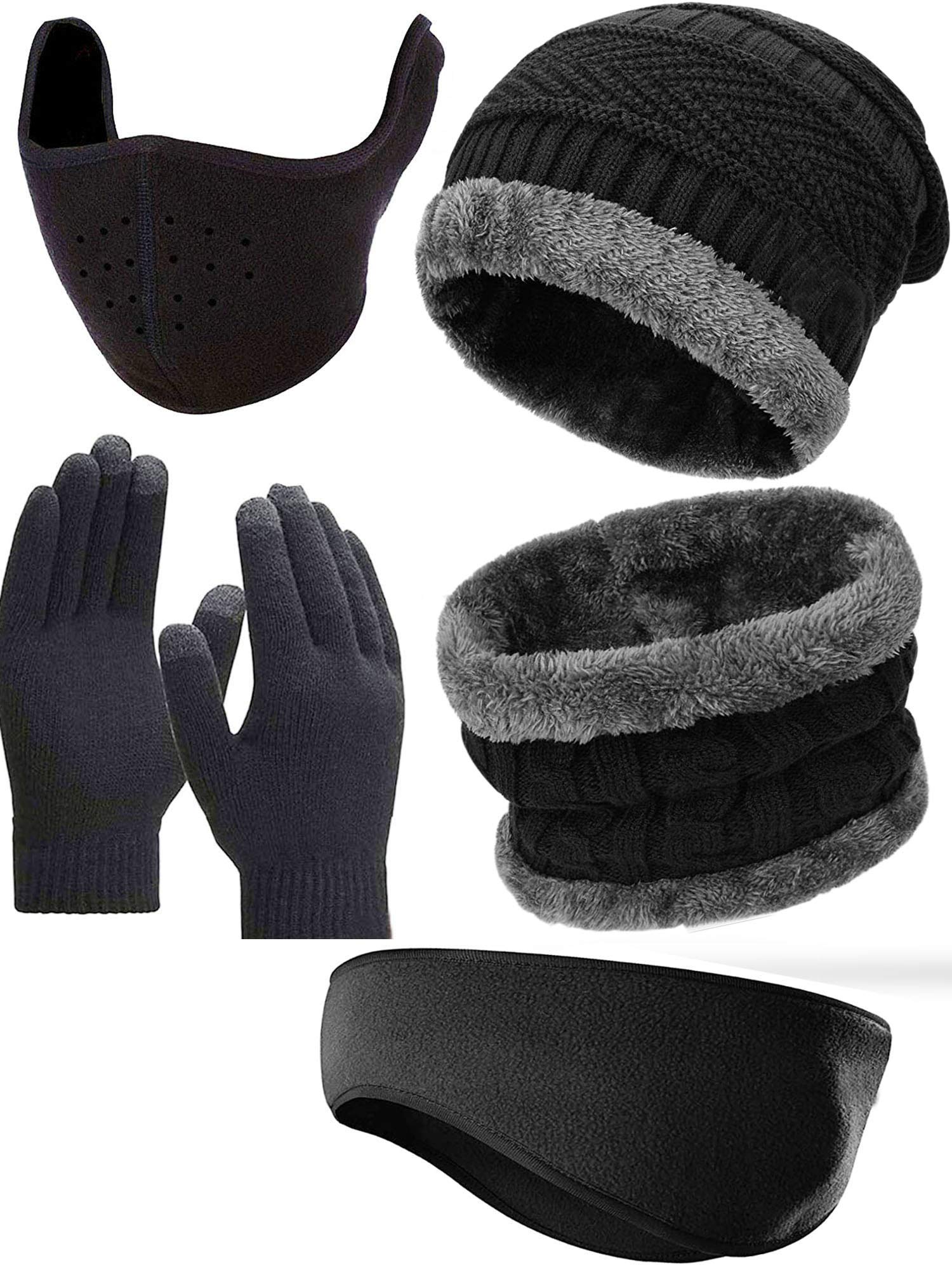 5 Pack Ski Warmer Set Includes Winter Hat Scarf Warmer Gloves Outdoor Earmuffs Ear Warmer for Men Women