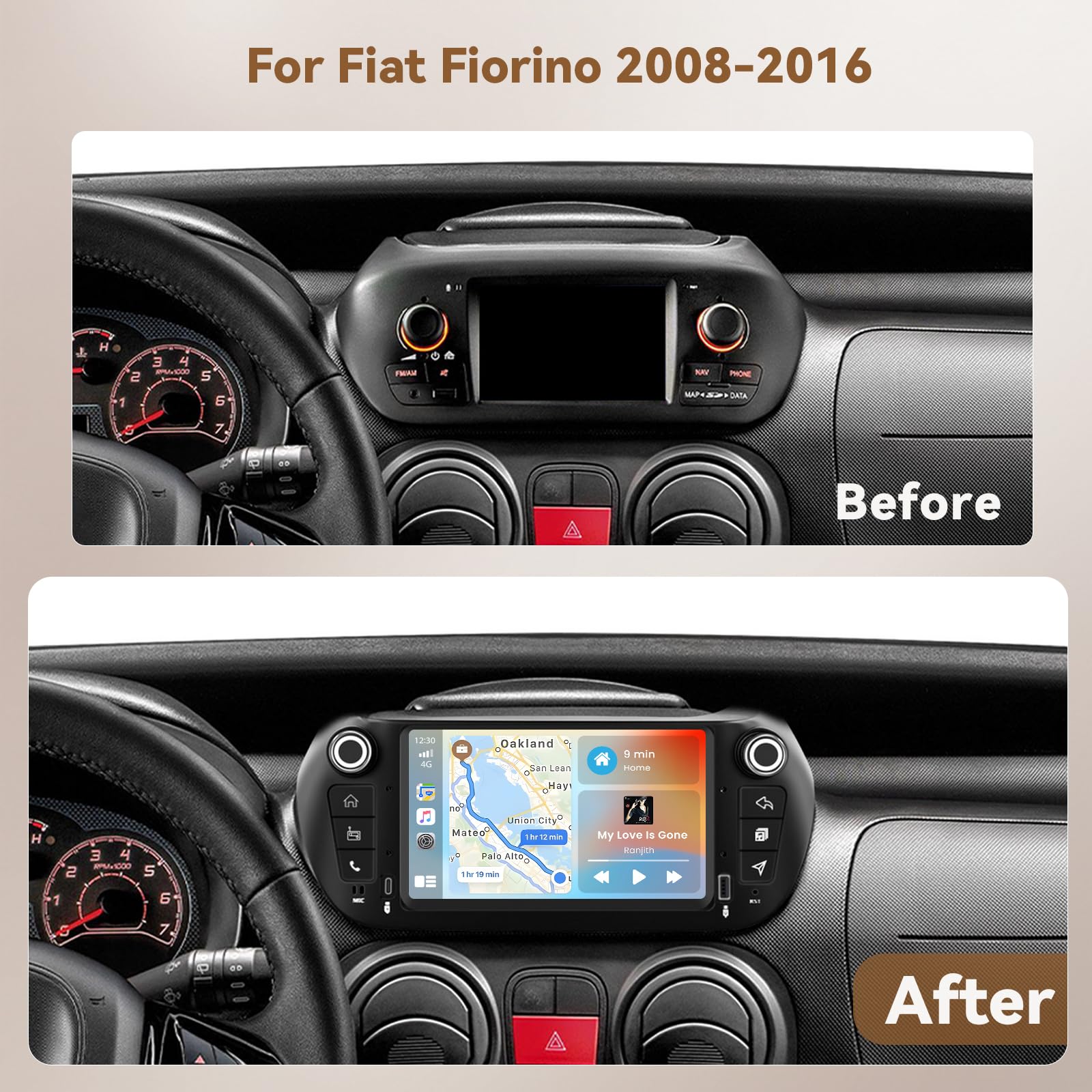 Hikity 4G+128G Android 15 Autoradio 7" pour Fiat Fiorino CarPlay