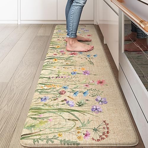 Miniatura 15 de KIMODE Tapete Antifatiga de Cocina para Piso, Juego de 2 Alfombras de Cocina Florales Estilo Granja, Tapetes de Piso de Cocina Antideslizantes,