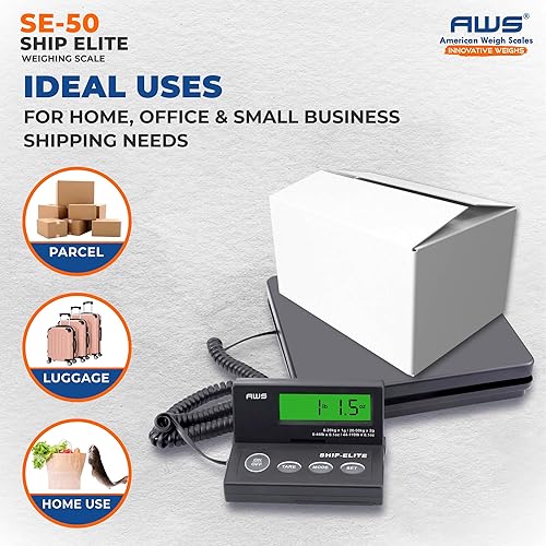 Miniatura 5 de American Weigh Scales Escala de envío digital industrial multifuncional, adaptador de CA LCD retroiluminado o batería Power110 Lbs X 0.1 Oz.