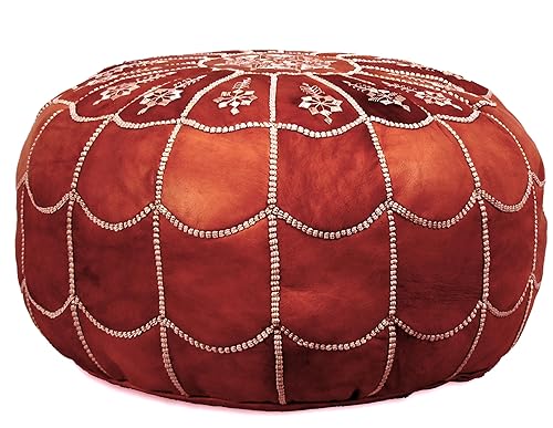 Stuffed Arch Design Moroccan Leather Pouf Ottoman, Handmade, Pre-Filled, 100%