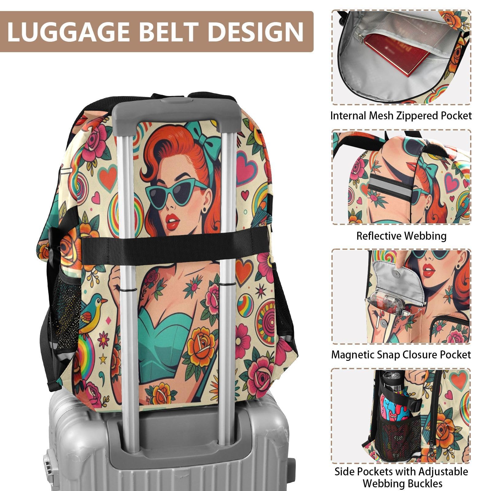 Mochilas de viaje para laptop, diseño vintage de rosas para mujer, para escuela, universidad, 17.5 pulgadas