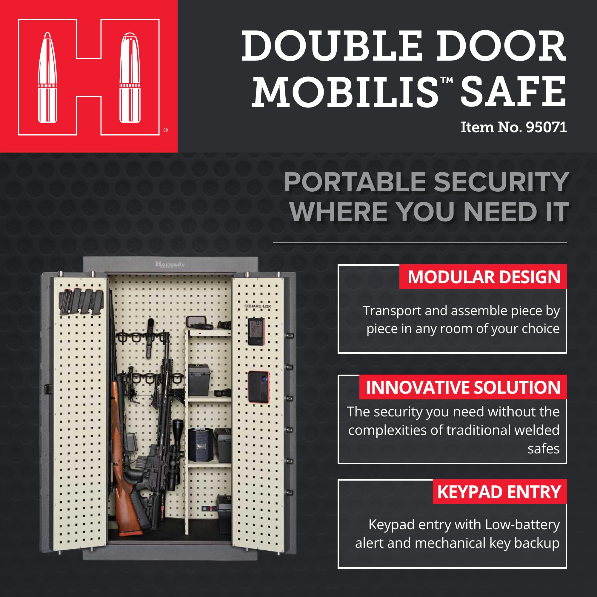 Hornady Mobilis Safe Double Door (95071) - Modular Design, Easy to Transport and Assemble in Room of Your Choice - Safeguard Firearms and Ammo - Ideal for Home and Office, 705 lbs - (59