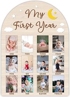 Moon and Stars 12-Month Wooden Milestone Photo Board