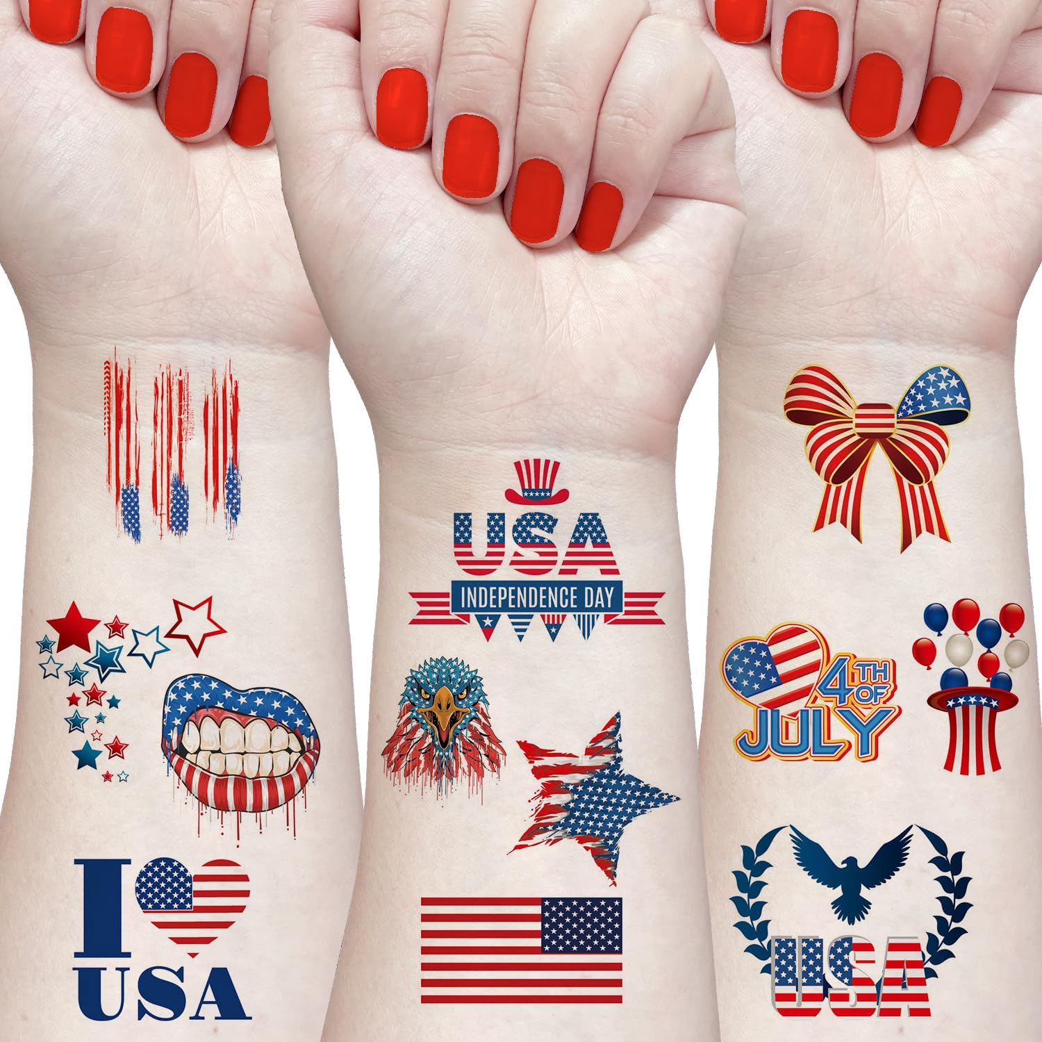 80PCS 4th of July Temporary Tattoos American Flag Tattoos Patriotic Fake Tattoo Stickers USA Tattoos Party Supplies for Memorial Day, Independence Day, Labor Day Decorations