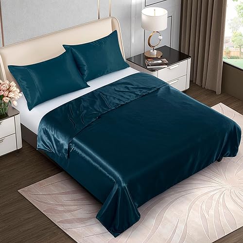 Miniatura 9 de Homiest Funda de edredón de 90 x 90 pulgadas para manta con peso, funda de edredón de satén rosa rubor con 8 lazos, funda de edredón sedosa y