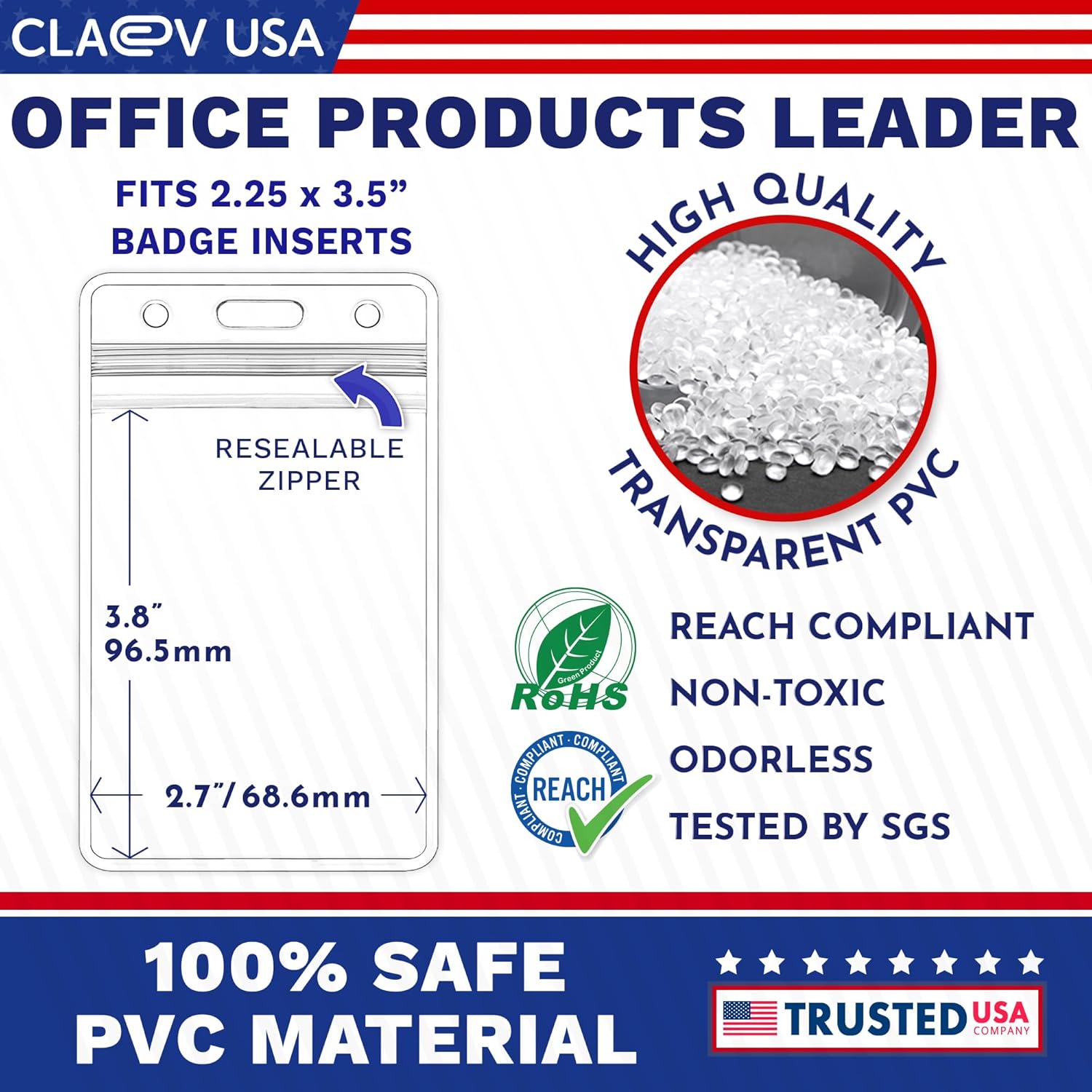 Claev Fast Seal Vertical ID Badge Holders (2.25x3.5 inch Standard, 100 Pack), Clear Waterproof Plastic Name Card Holders for Conferences, Conventions, Offices & Schools
