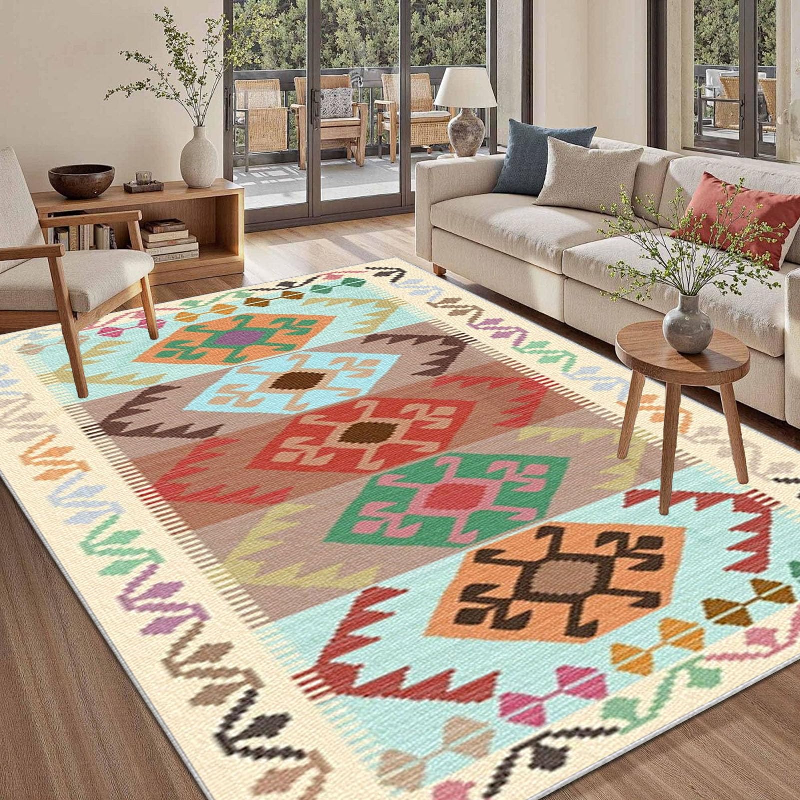 Dywan do salonu, nadaje się do prania, z krótkim włosiem, w stylu vintage, szary, 170 x 200 cm, duży, antypoślizgowy, do sypialni, biura, jadalni